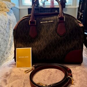 Michael Kors Plum Leather Satchel with Gold Hardware